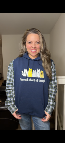Upcycled Cats - women's 1X/2X midweight sweatshirt with flannel sleeves