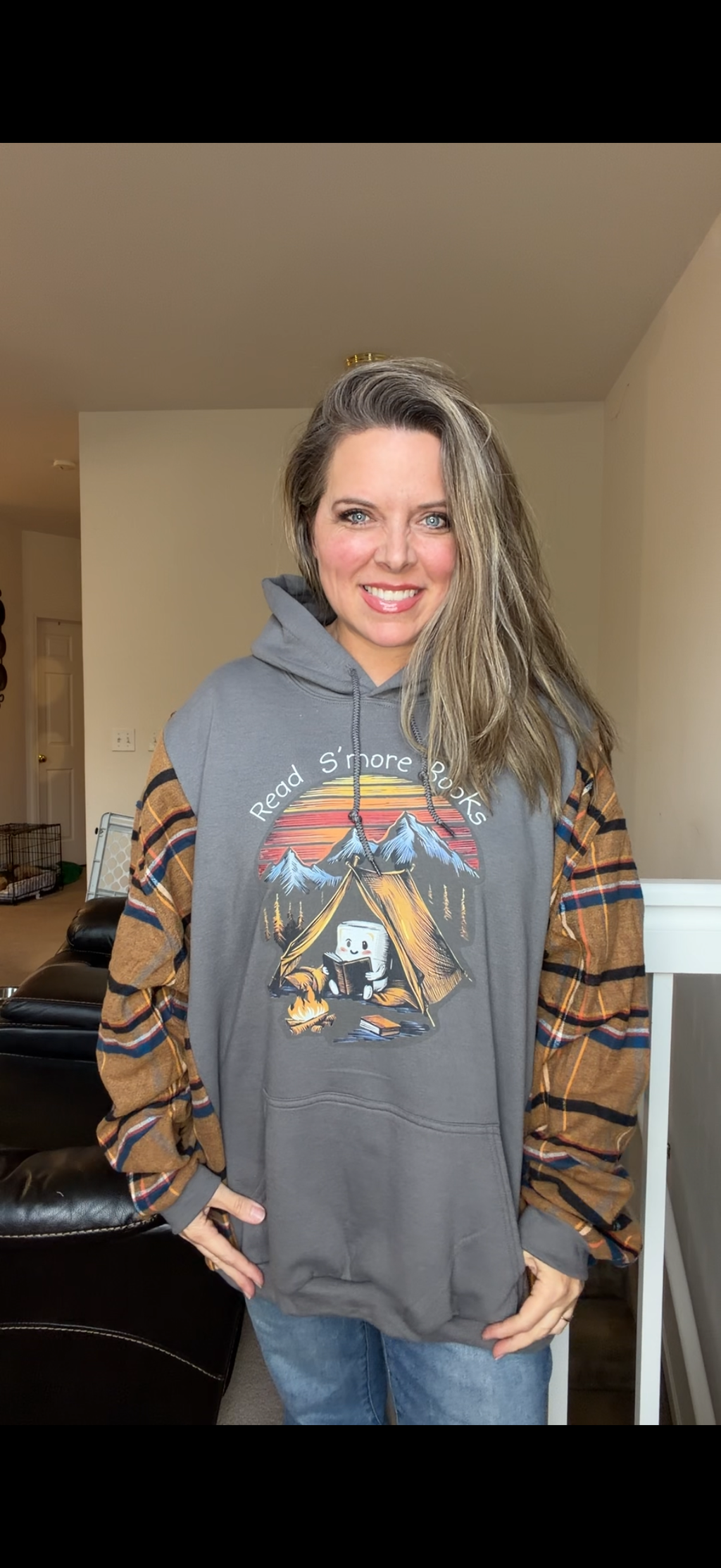 Upcycled Smores - women's 5X midweight Sweatshirt with flannel sleeves