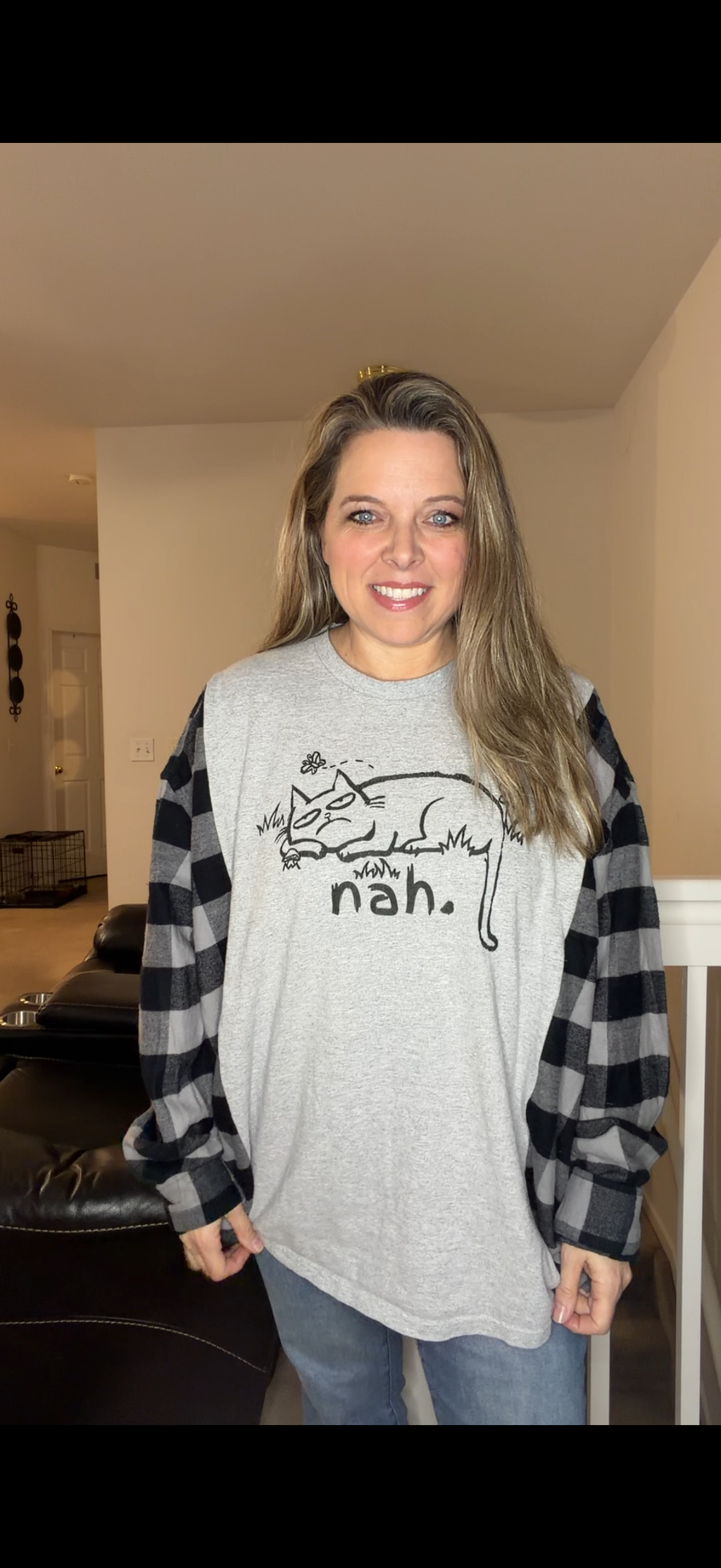 Upcycled Nah - women's 3X/4X T-shirt with flannel sleeves
