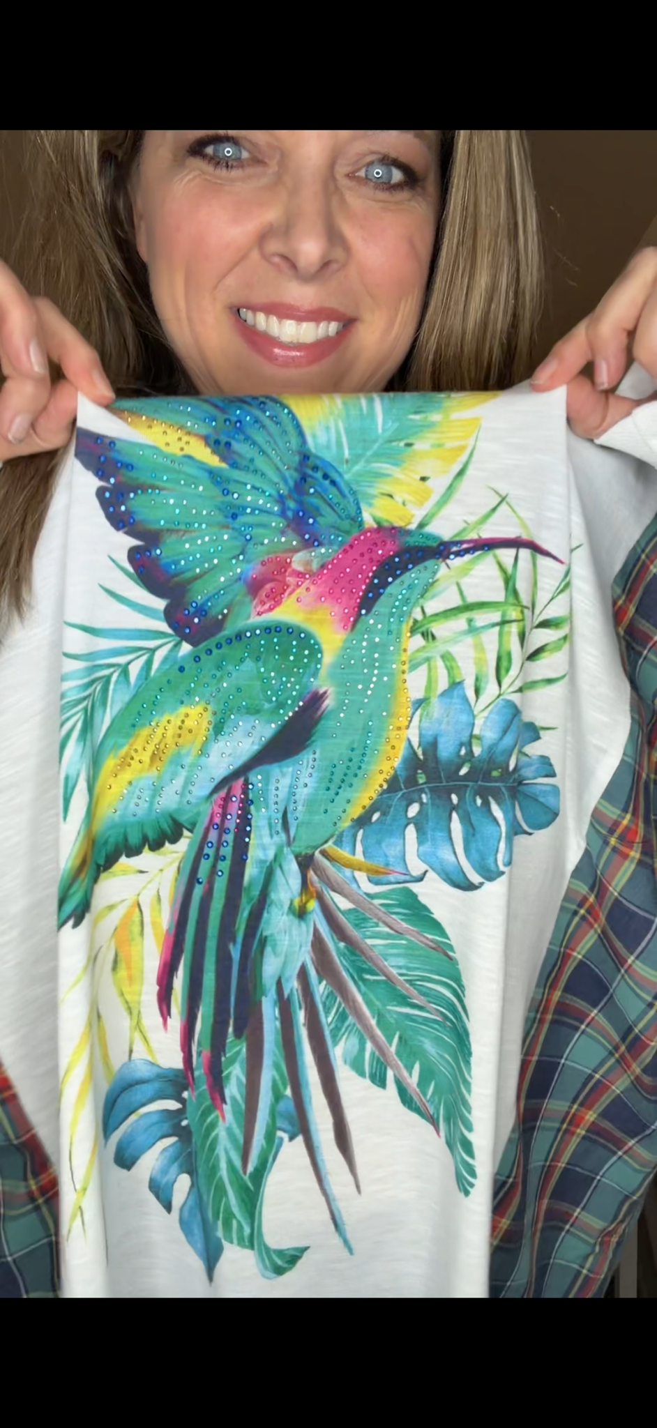 Upcycled Hummingbird - women's 2X thin T-shirt with cotton sleeves