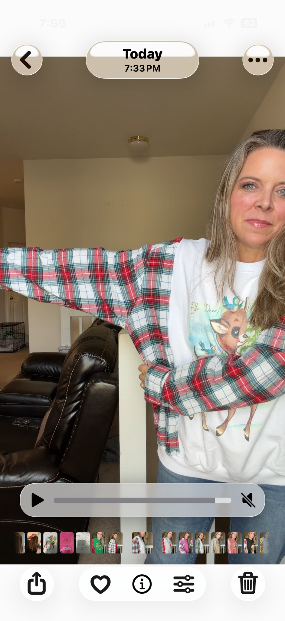 Upcycled Oh Deer - women's XL midweight sweatshirt with flannel sleeves - can be resized to sizes Sm-5X