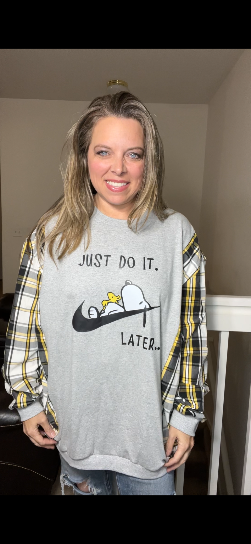Upcycled Just do it – women’s 1X long T-shirt with cotton sleeves