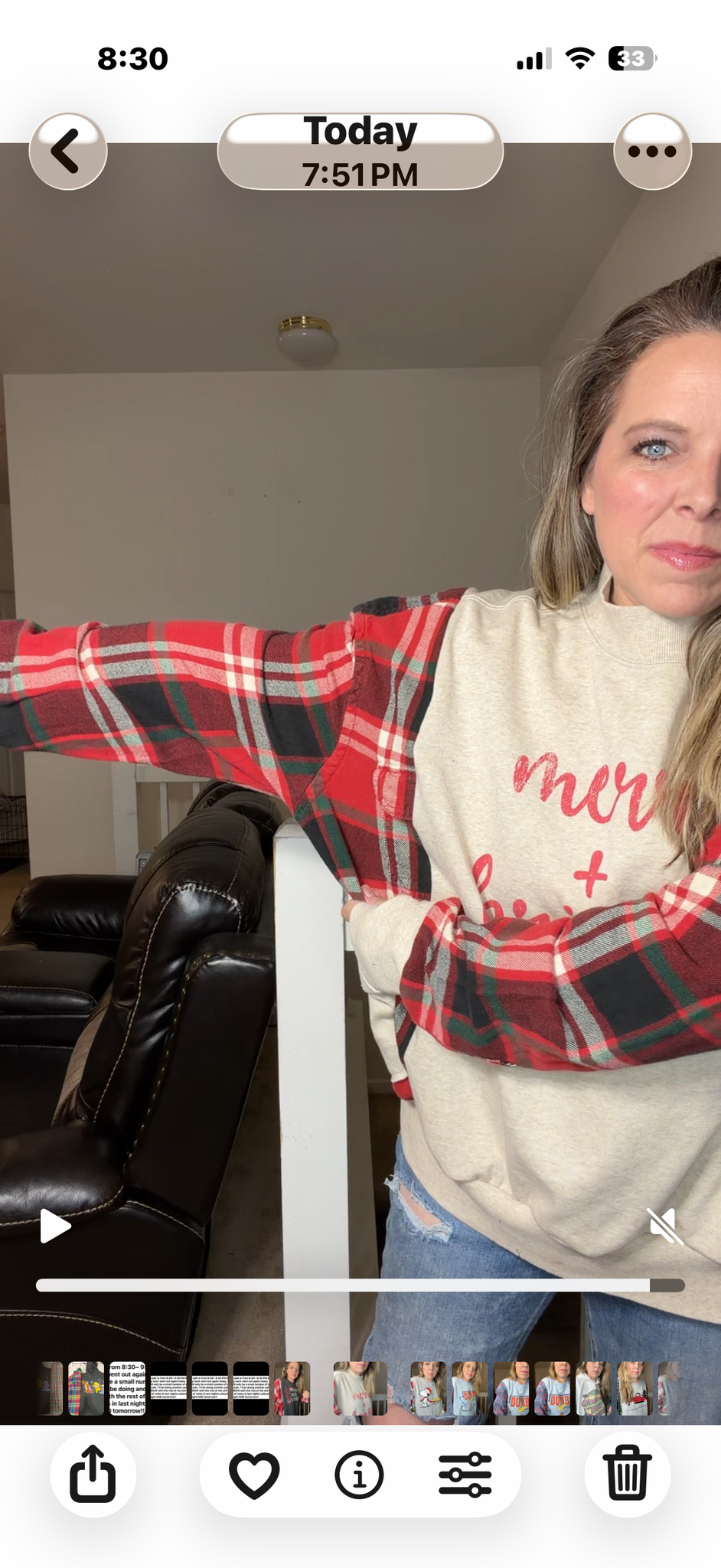 Upcycled Merry and bright – women’s 2X midweight sweatshirt with flannel sleeves