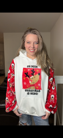Upcycled Deer - women's 2X midweight sweatshirt with fleece sleeves