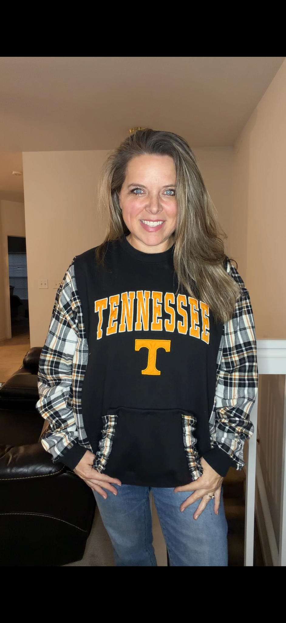 Upcycled Tennessee- women's XL midweight sweatshirt with flannel sleeves