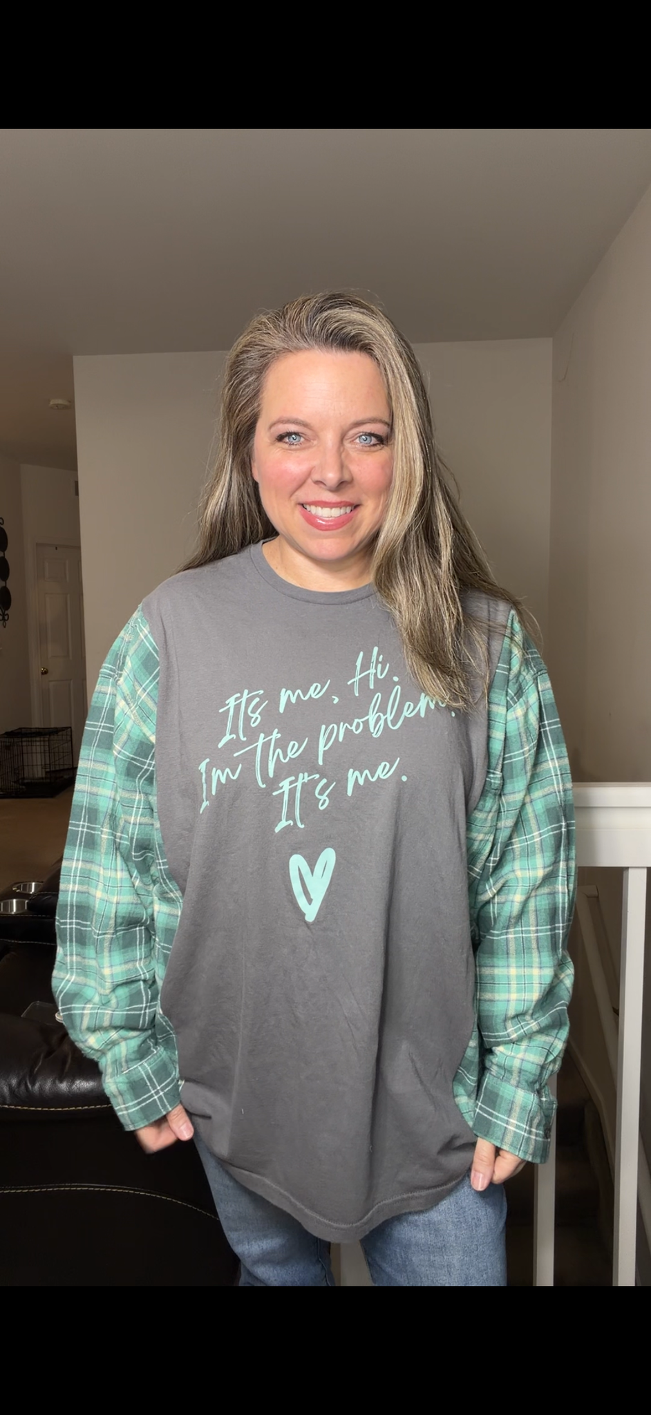 Upcycled Problem - women's 2X T-shirt with flannel sleeves