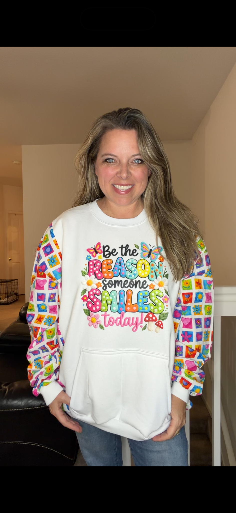 Upcycled Smile - women's 3X midweight Sweatshirt with cotton sleeves