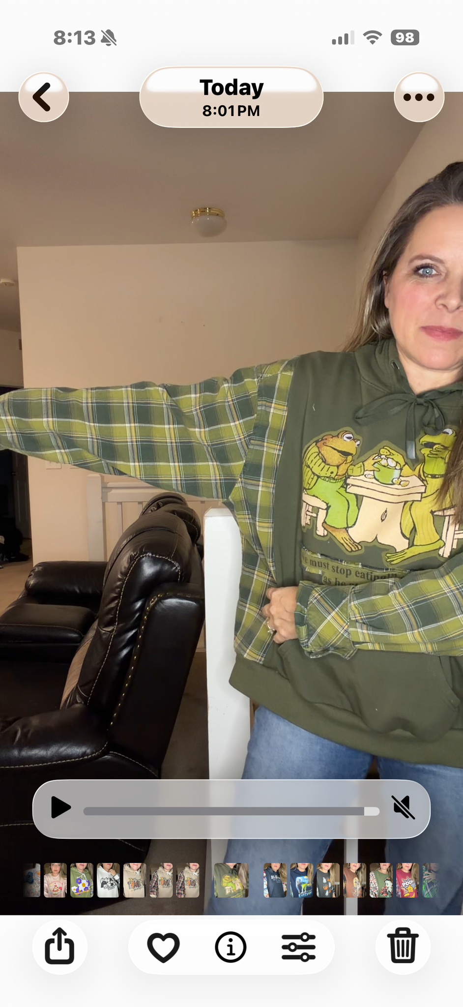 Upcycled Frog and Toad - women's large/XL midweight sweatshirt with flannel sleeves ￼