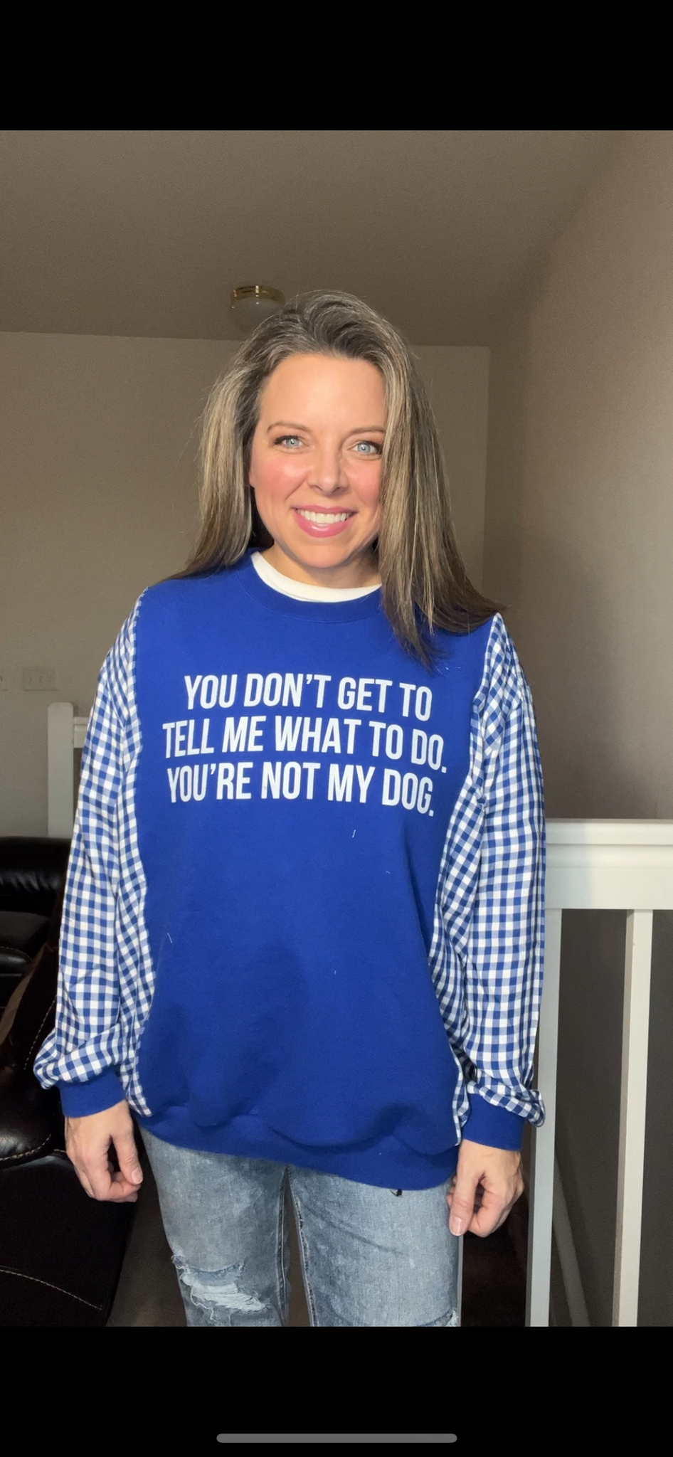 Upcycled Dog - women’s XL – midweight sweatshirt with thin fitted flannel sleeves ￼