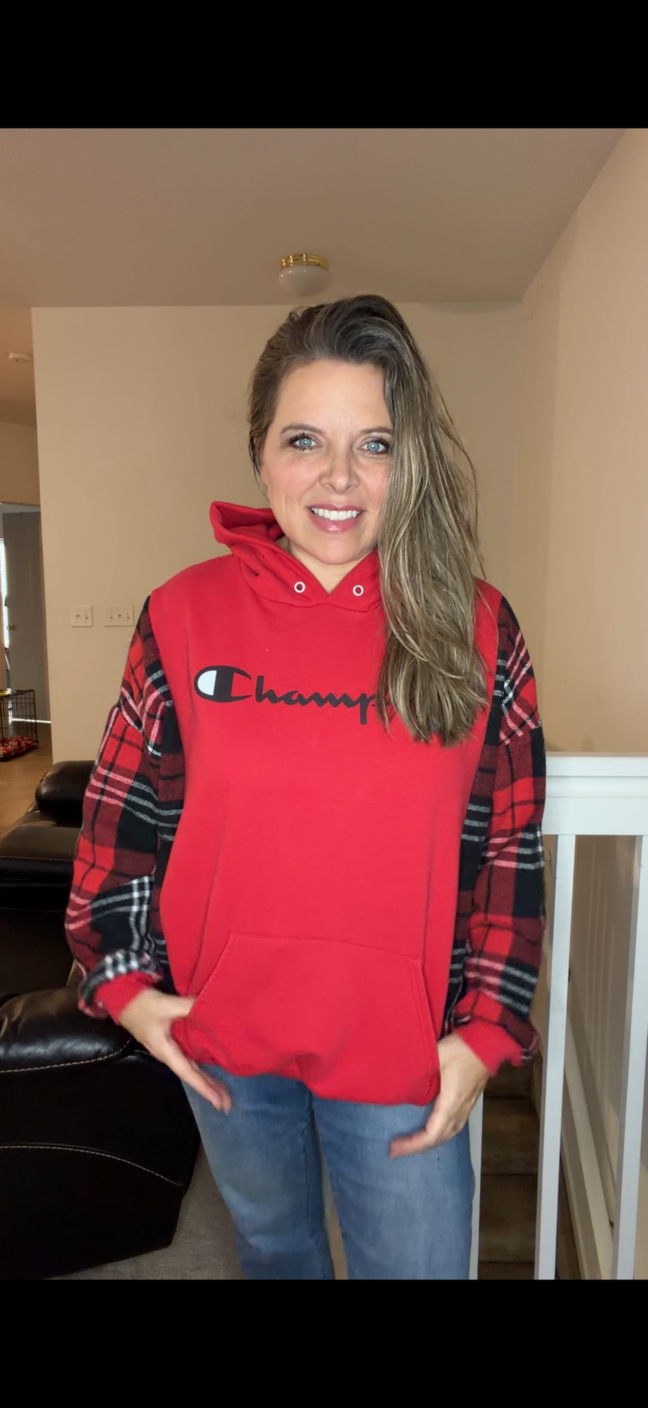 Upcycled Champion - women's medium/large midweight sweatshirt with thick flannel sleeves