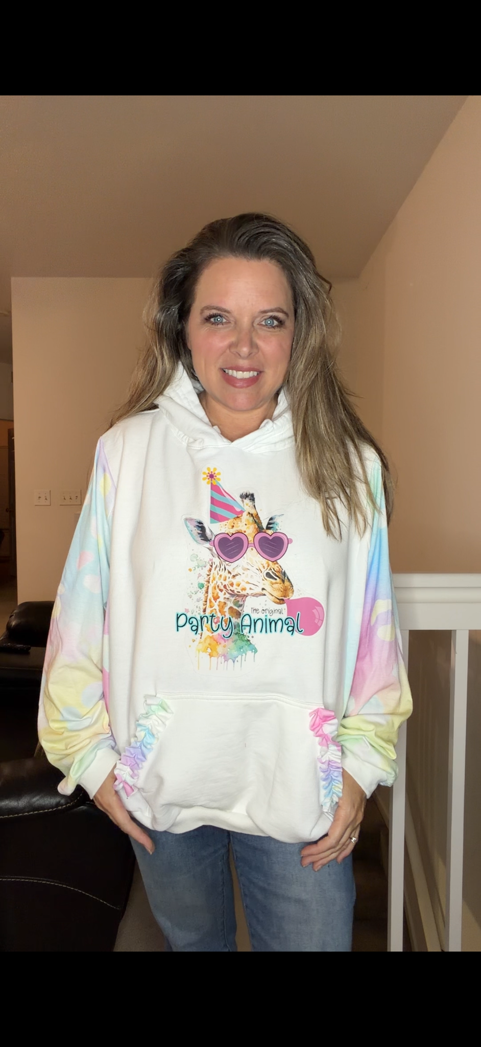 Upcycled Party Animal- women's 2X midweight sweatshirt with stretchy sleeves