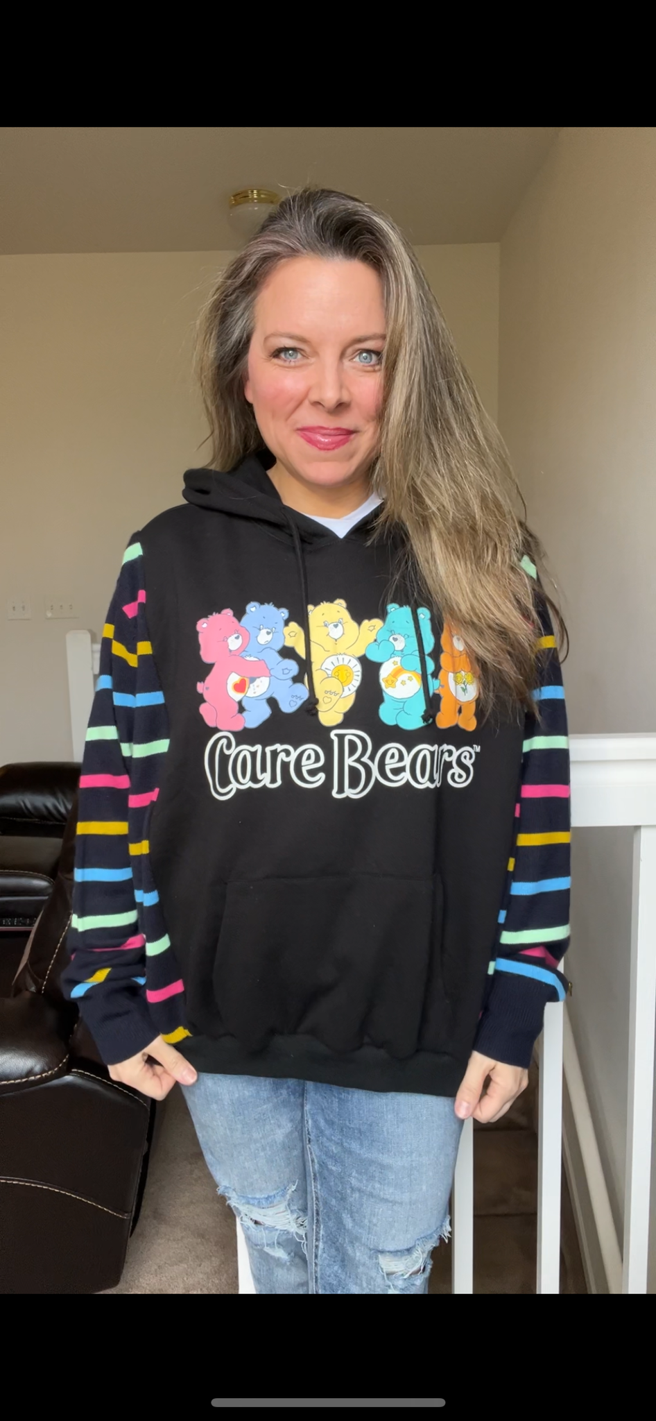 Upcycled Care Bears – women’s XL – midweight sweatshirt with soft stretch, knit sleeves