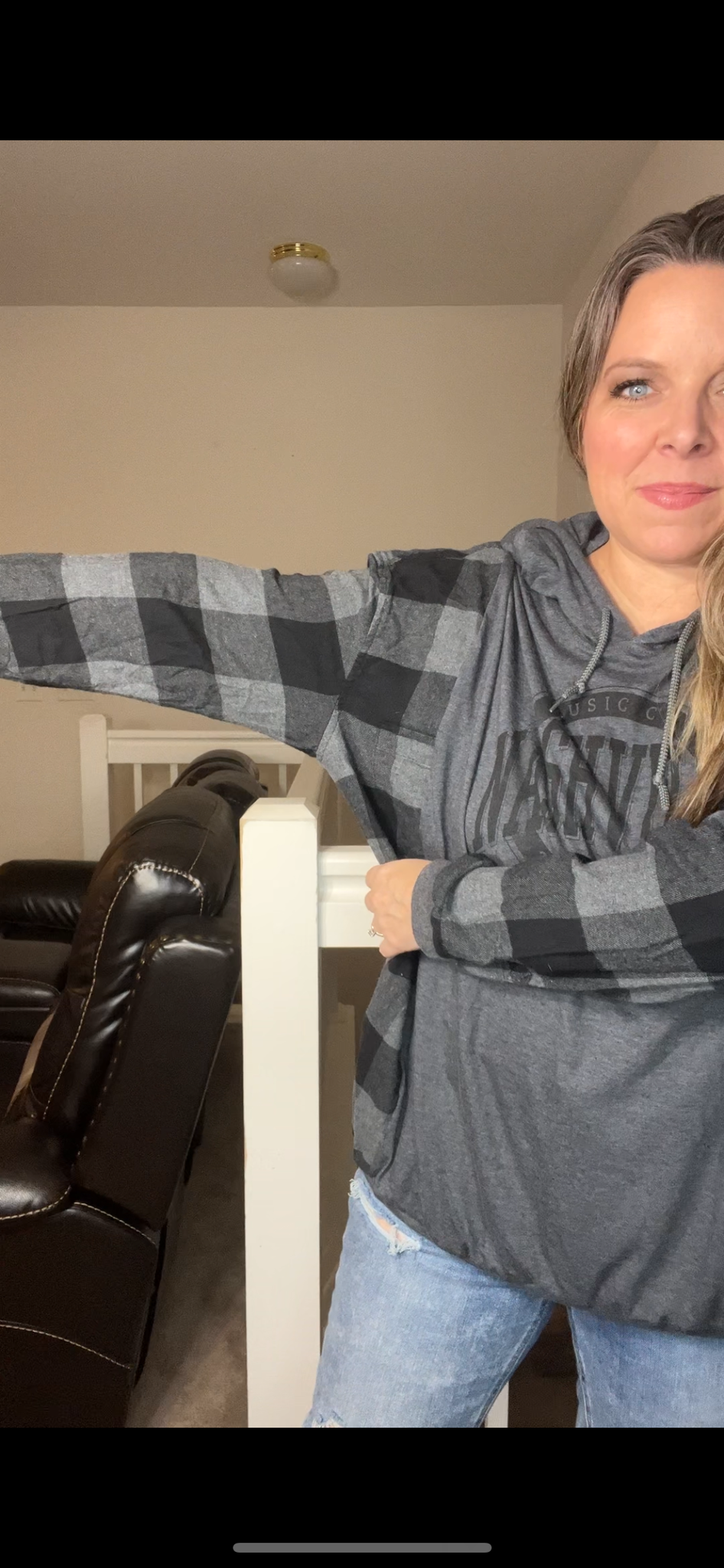 Upcycled Nashville – women’s 2X T-shirt with flannel sleeves – sleeves slightly more narrow