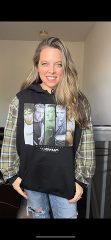 Upcycled NSYNC- Women’s 3X midweight sweatshirt with flannel sleeves