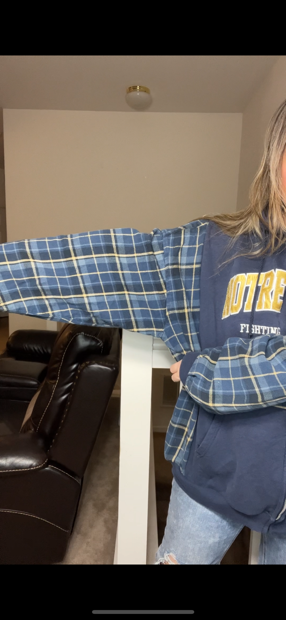 Upcycled Notre Dame – women’s 4X – heavy zip up with thick flannel sleeves