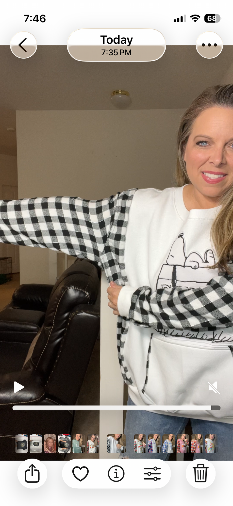 Upcycled Snoopy B&W￼ - Woman’s 2X/3X midweight sweatshirt with flannel sleeves