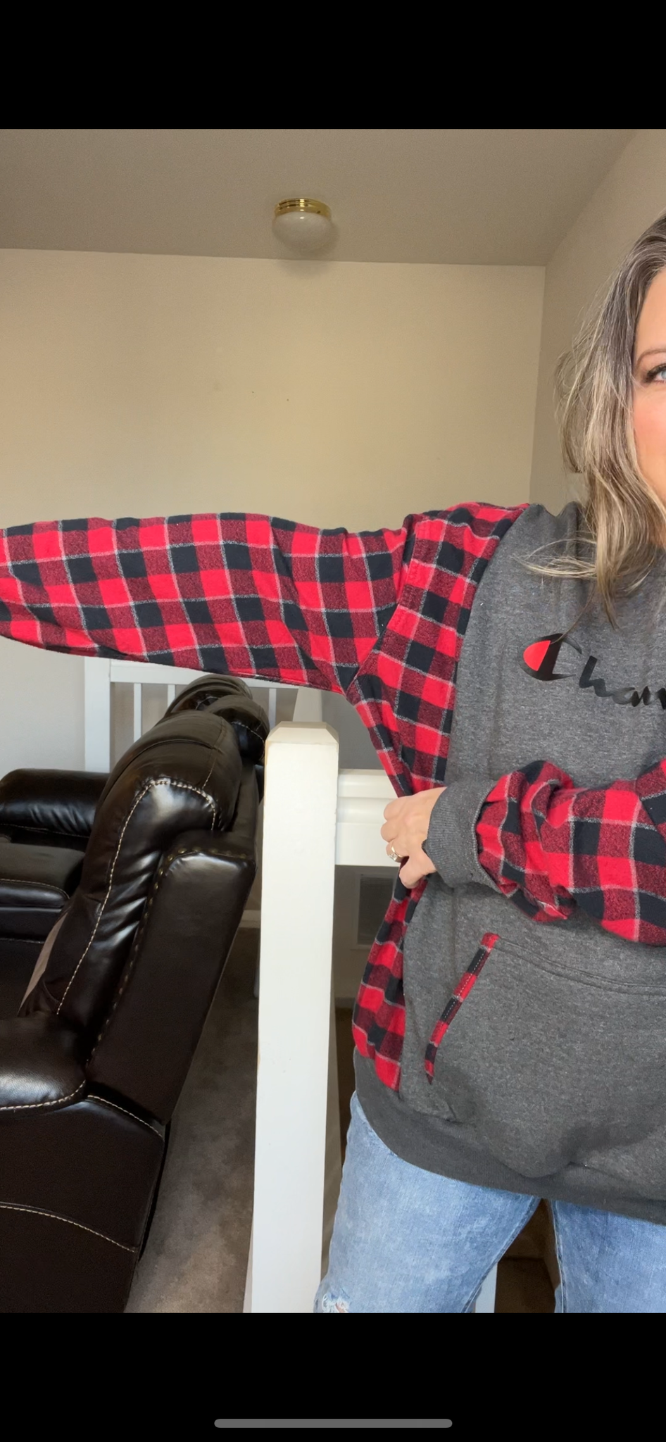 Upcycled Champion – women’s XL/1X – midweight sweatshirt with thick flannel sleeves - Sleeves slightly more narrow