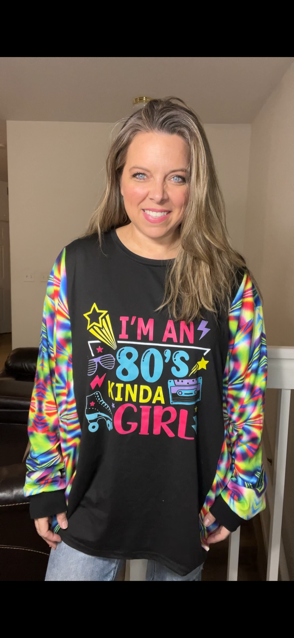 Upcycled 80s girl – women’s 4X stretchy T-shirt with stretchy sleeves