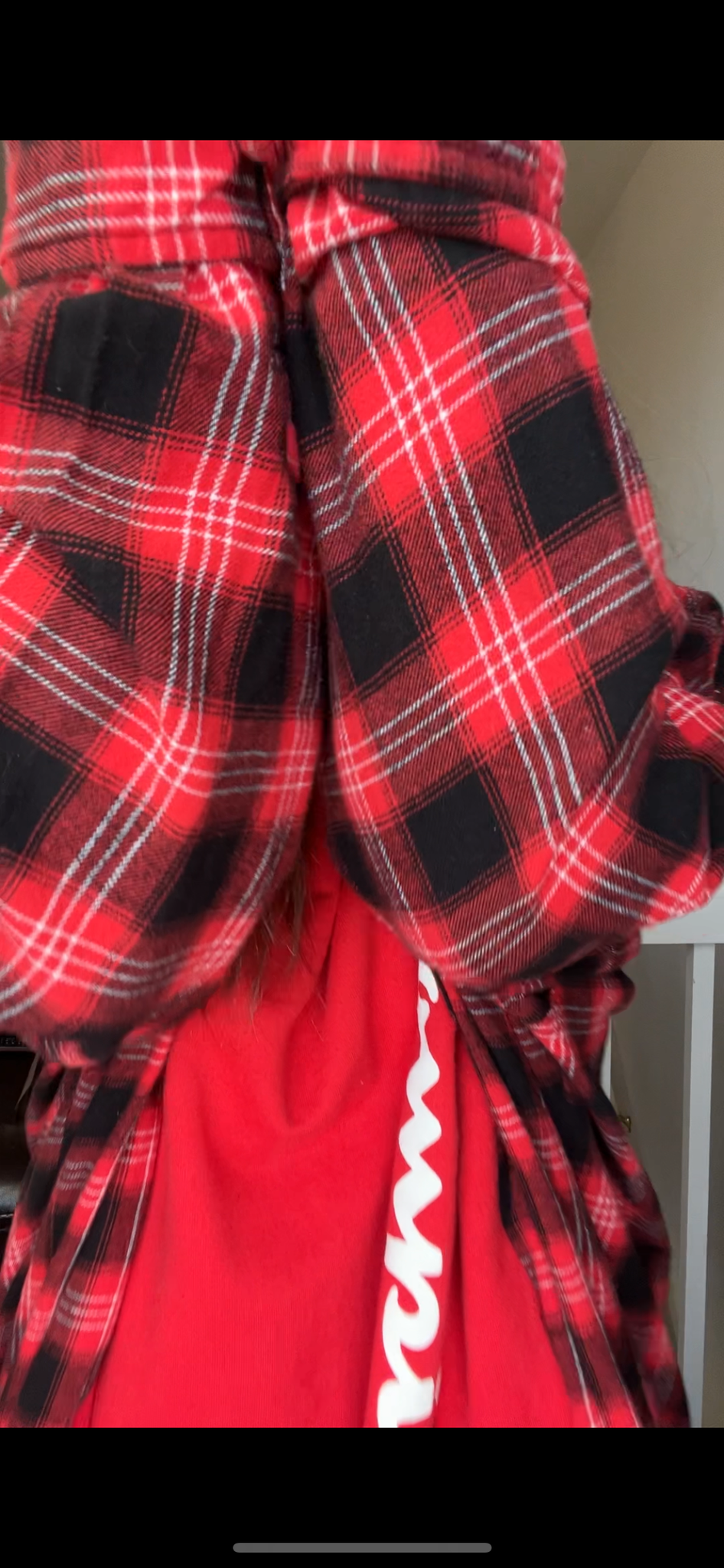 Upcycled Champion Red – women’s 4X – midweight sweatshirt with flannel sleeves￼