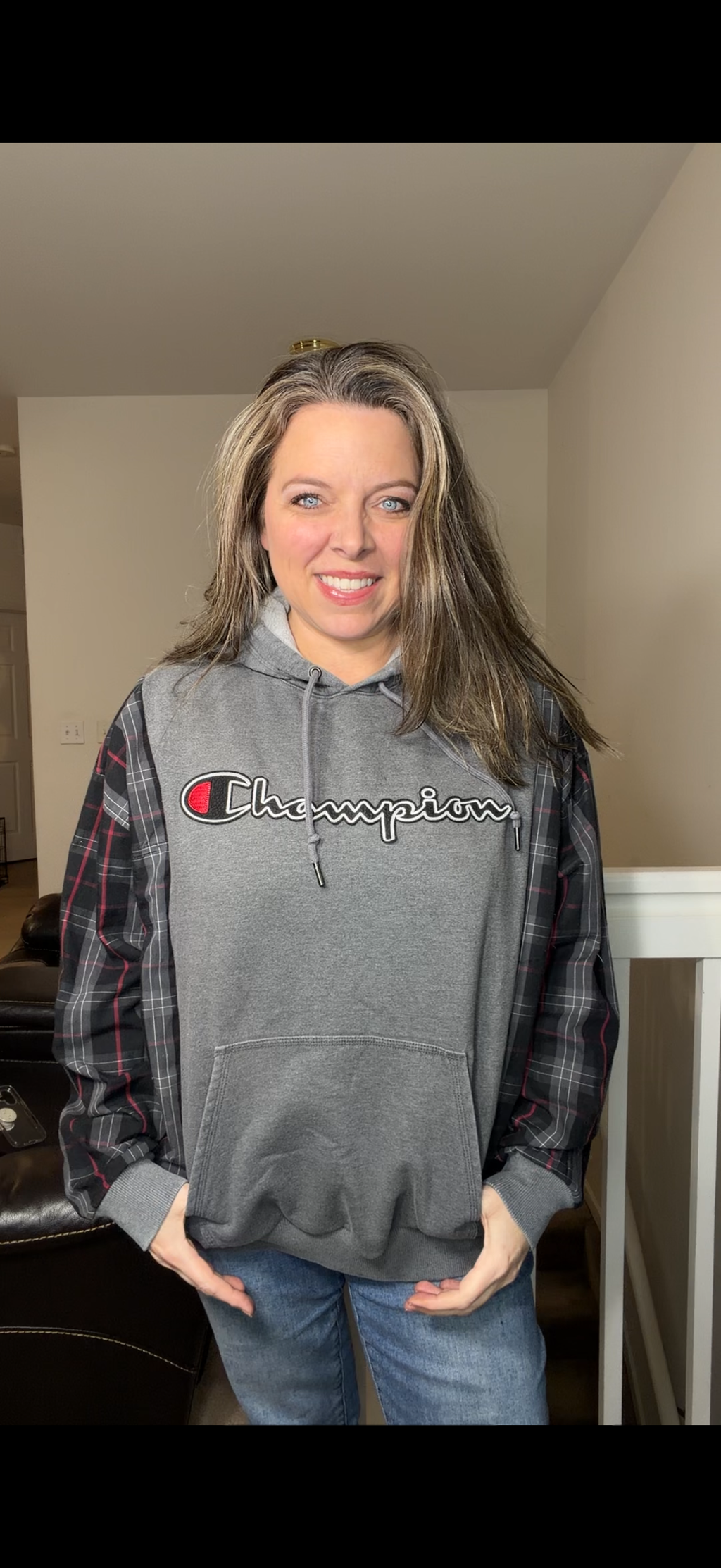 Upcycled Champion - women's large midweight sweatshirt with thin cotton sleeves