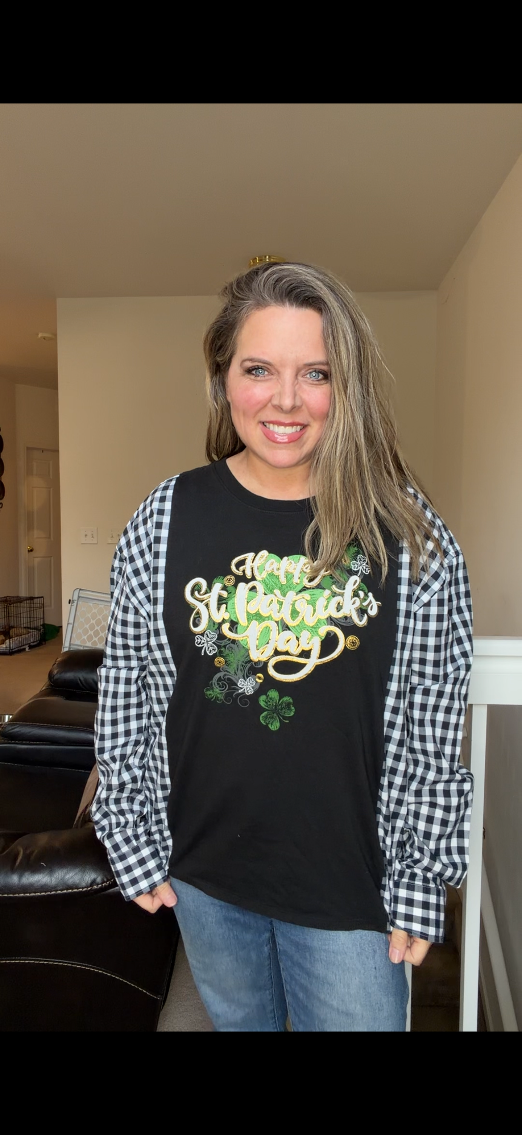 Upcycled St. Patrick's - women's medium T-shirt with cotton sleeves.