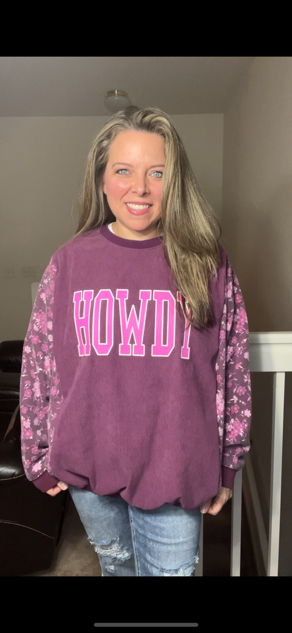 Upcycled Howdy - women’s 1X – midweight sweatshirt with sweatshirt sleeves ￼