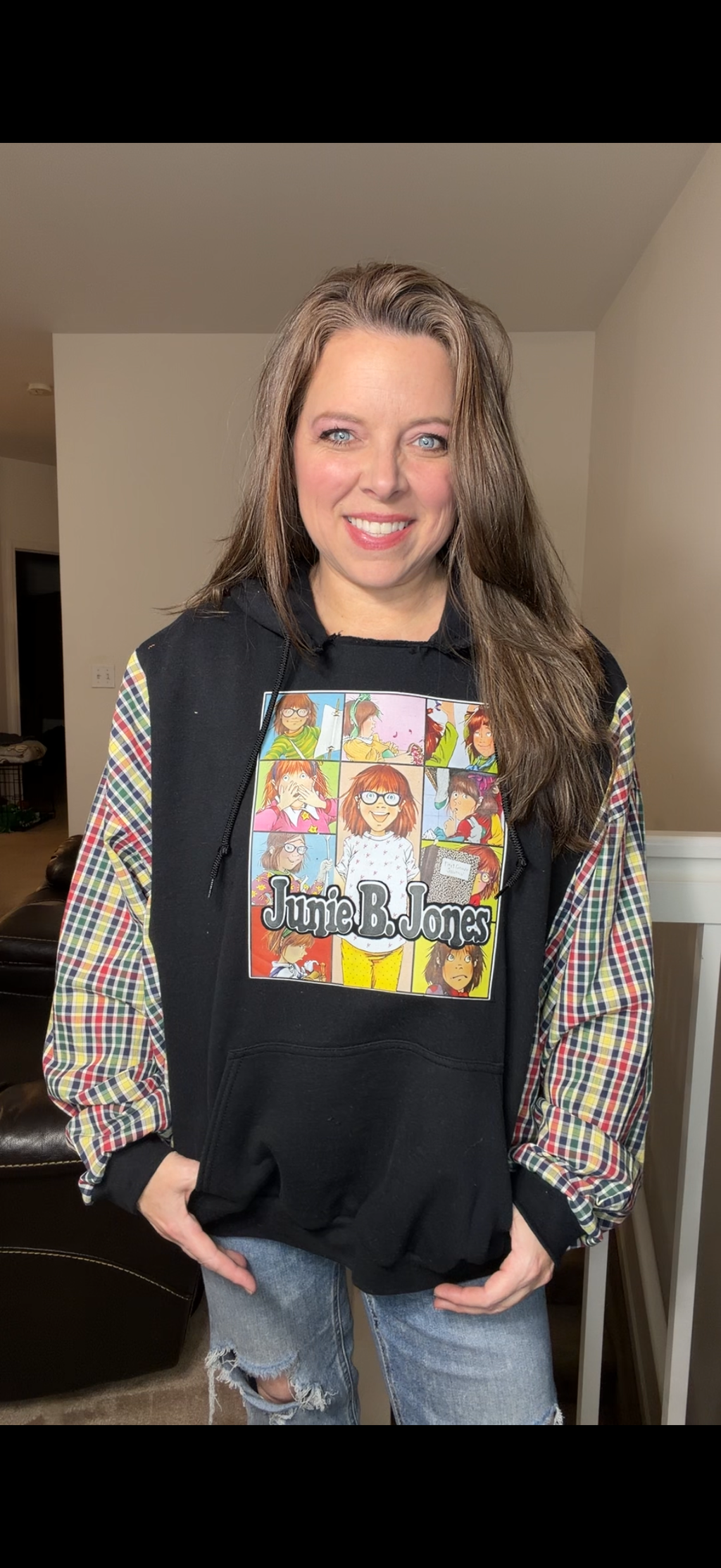 Upcycled Junior B Jones - women's 2X midweight sweatshirt with thin cotton sleeves