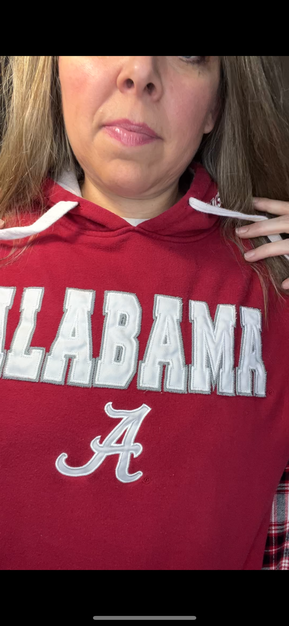 Upcycled Alabama - Woman’s XL – midweight sweatshirt with flannel sleeves￼