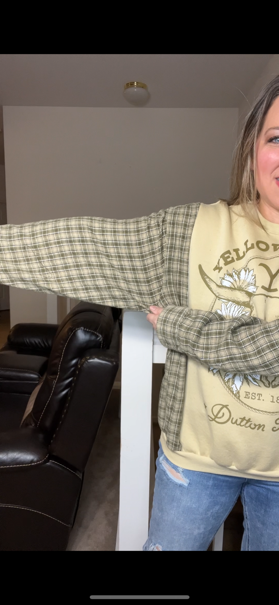 Upcycled Yellowstone – women’s medium/large – midweight sweatshirt with flannel sleeves