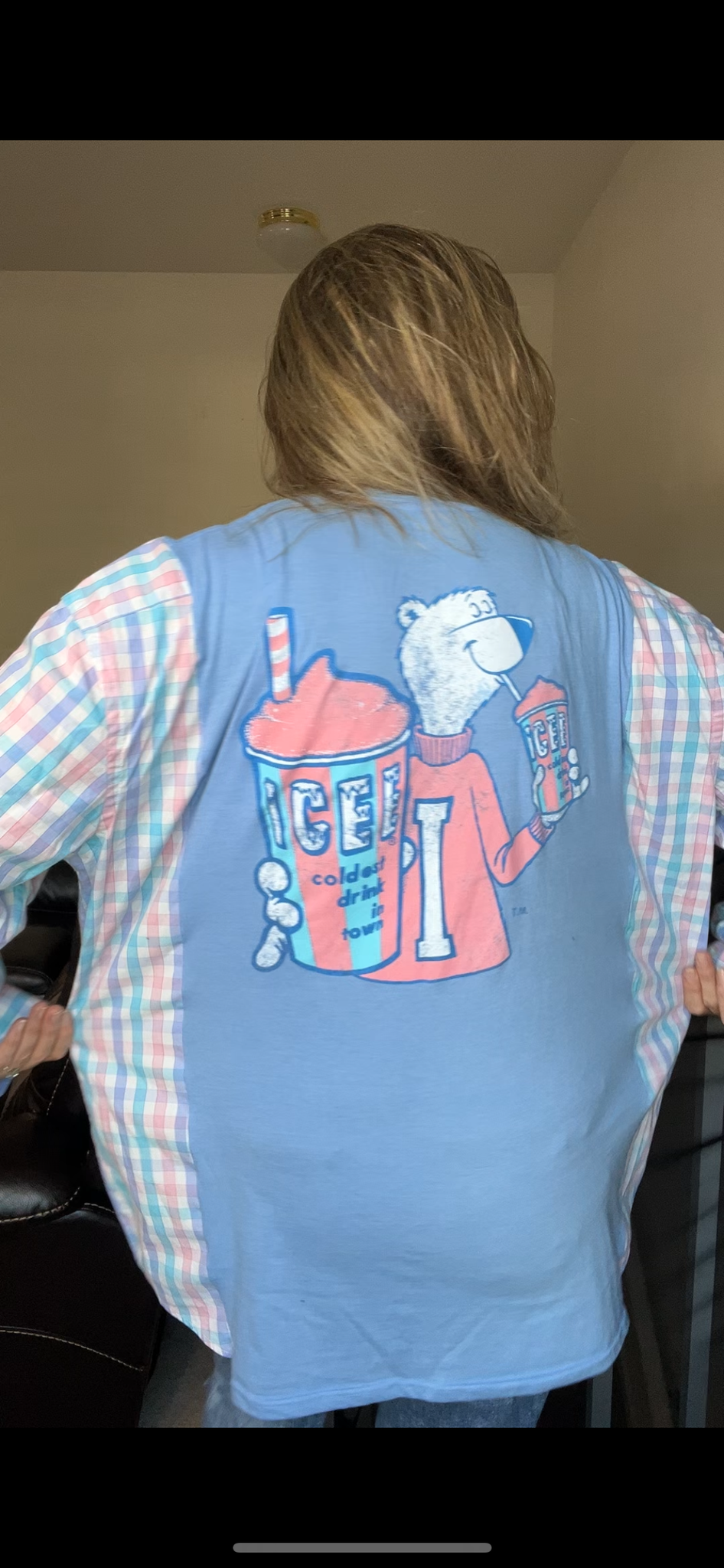Upcycled ￼Icee - woman’s 2X T-shirt with a cotton sleeves￼