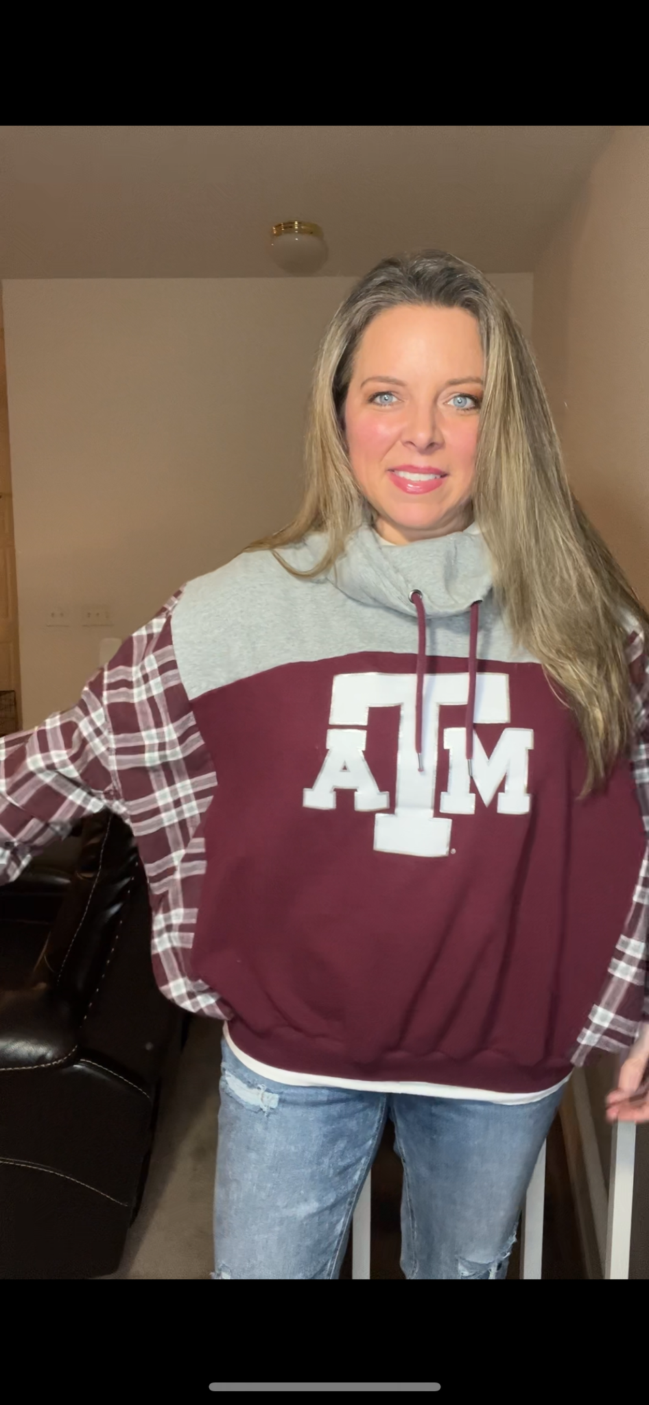 Upcycled Texas￼ A&M - Women’s medium - midweight sweatshirt with flannel sleeves￼