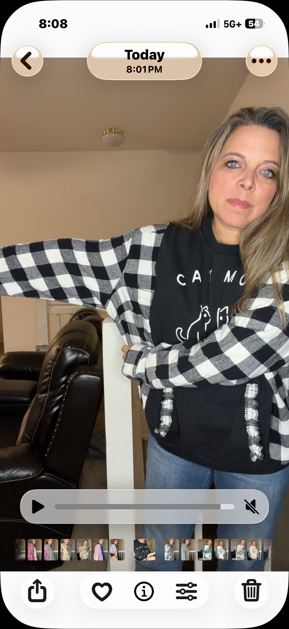Upcycled Cat Mom - women's large midweight sweatshirt with flannel sleeves