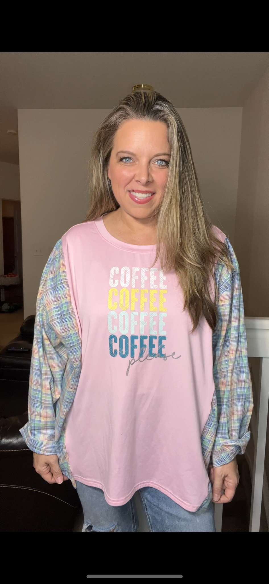 Upcycled Coffee – women’s 2X/3X thin T-shirt with cotton sleeves