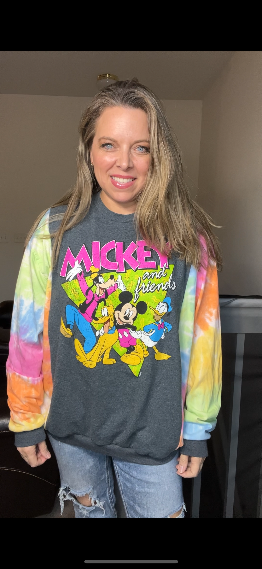 Upcycled Mickey – women’s 1X/2X T-shirt with stretchy sleeves