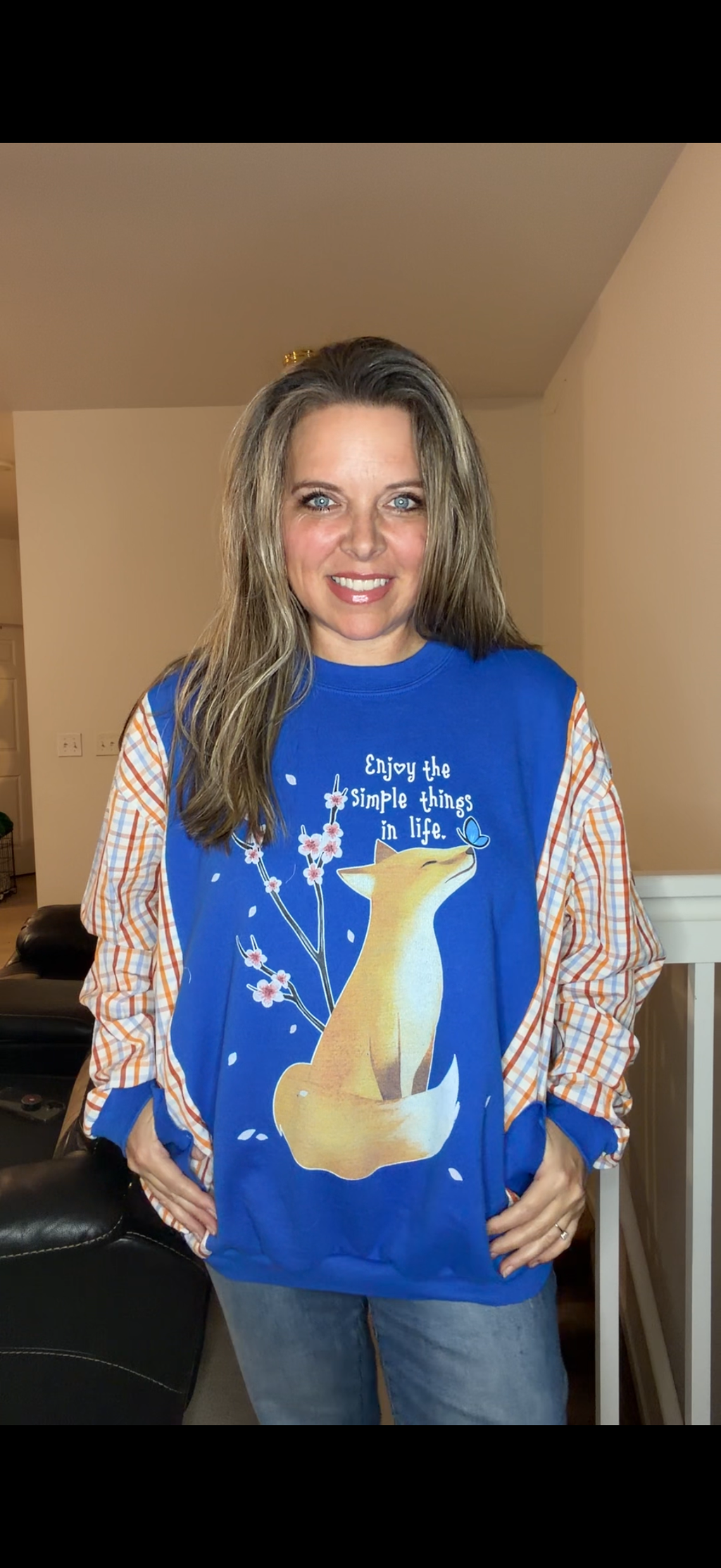 Upcycled Fox - women's 1X/2X midweight Sweatshirt with cotton sleeves