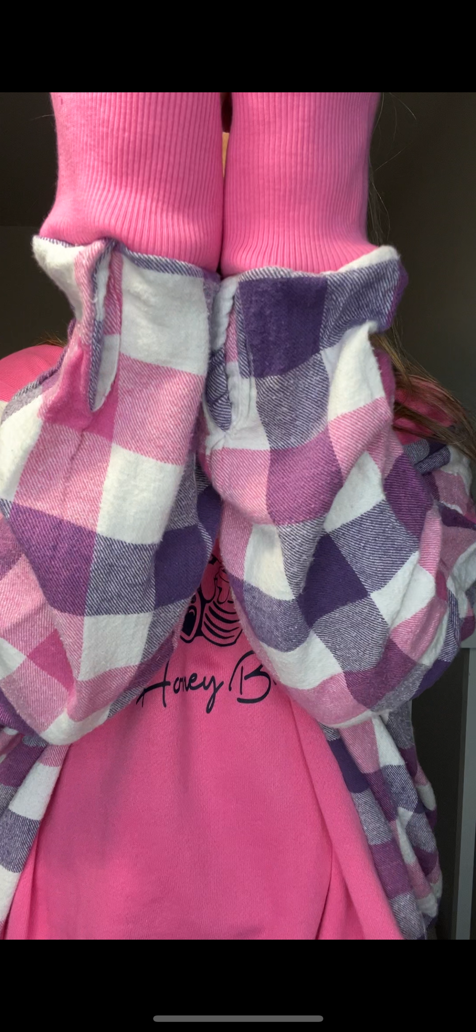 Upcycled Honey Bunny Pink – women’s XL/1X – thin sweatshirt with flannel sleeves￼