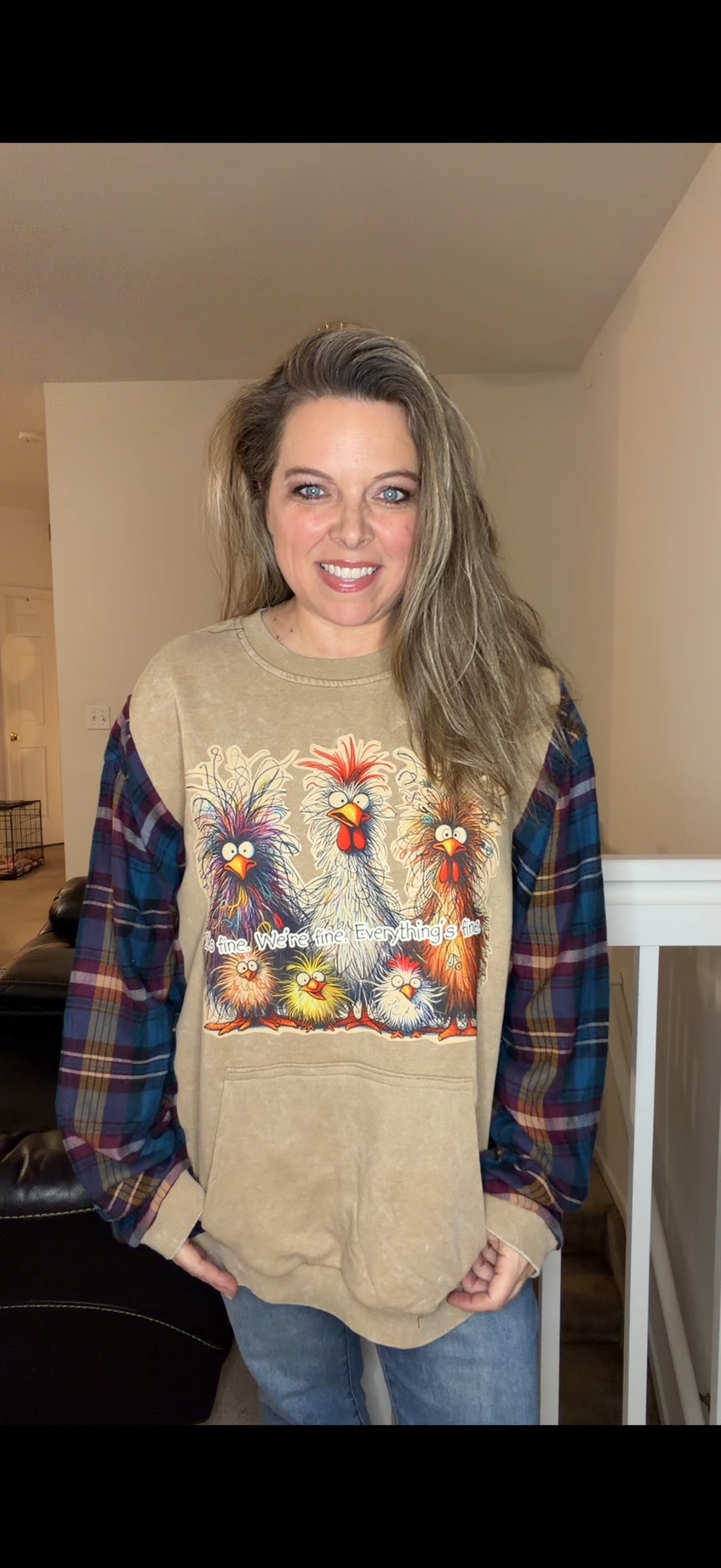 Upcycled It's Fine - women's 3X/4X midweight Sweatshirt with thin flannel sleeves