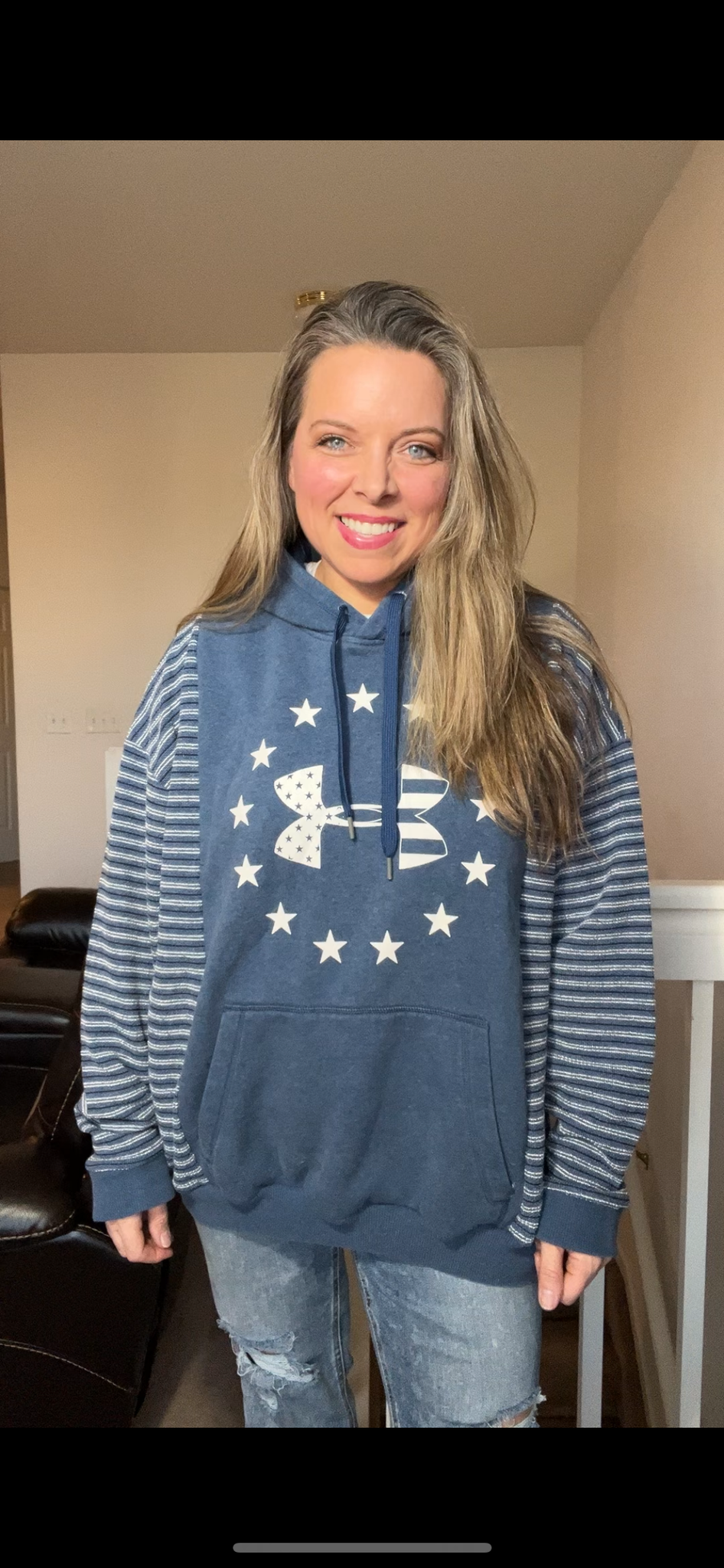 Upcycled ￼UA Flag - Women’s XL – Midweight Sweatshirt - ￼soft stretch, knit sleeves￼