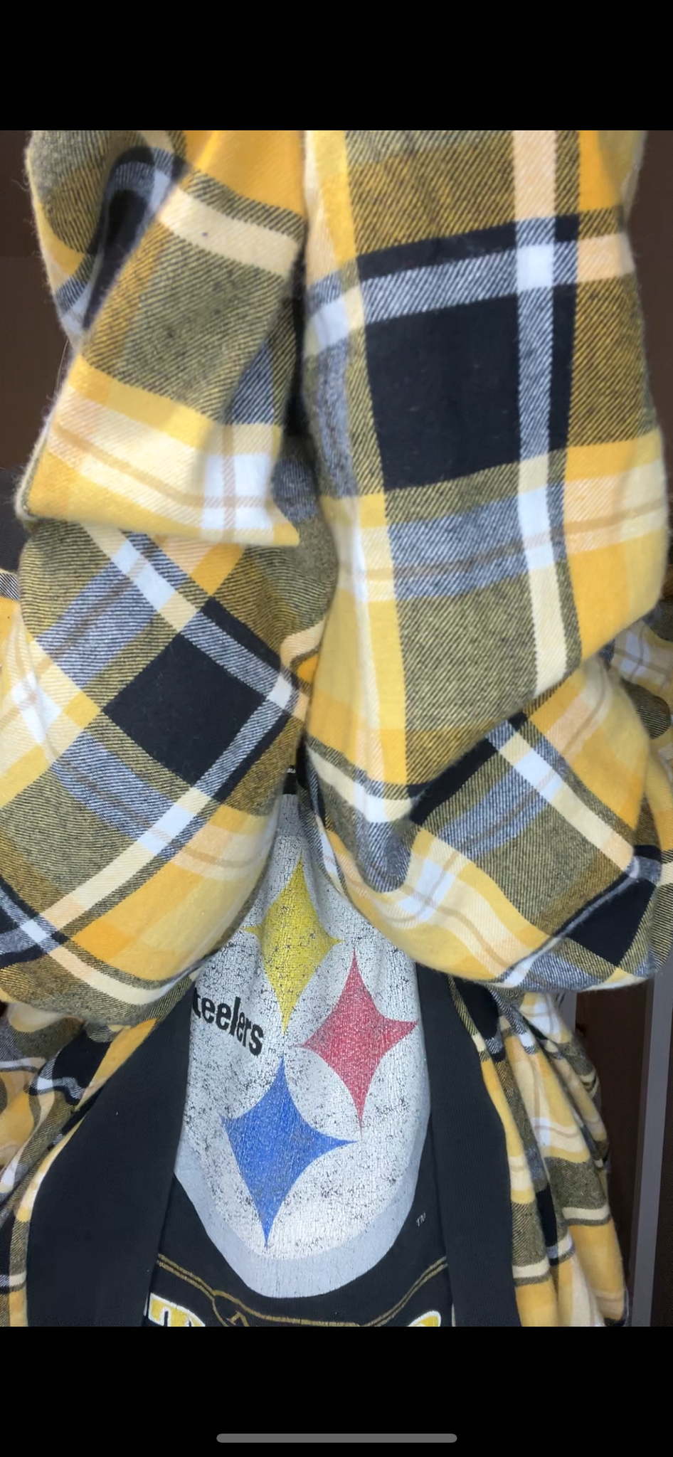 Upcycled Steelers – women’s 3X – midweight sweatshirt with flannel sleeves￼