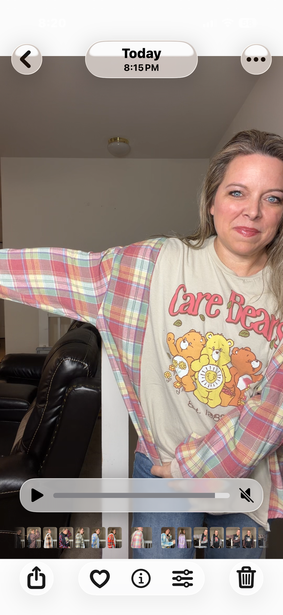Upcycled Carebears - women's 1X T-shirt with flannel sleeves