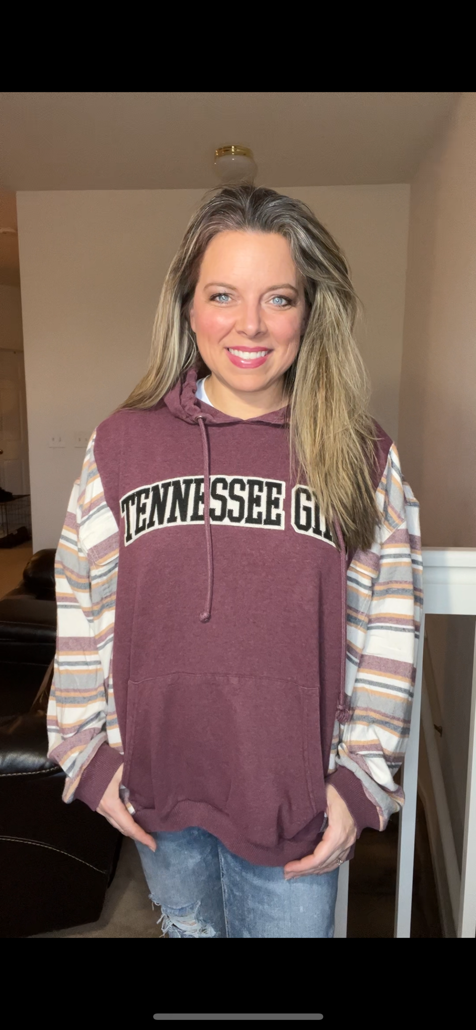 Upcycled Tennessee Girl – women’s 2X – midweight sweatshirt with flannel sleeves￼