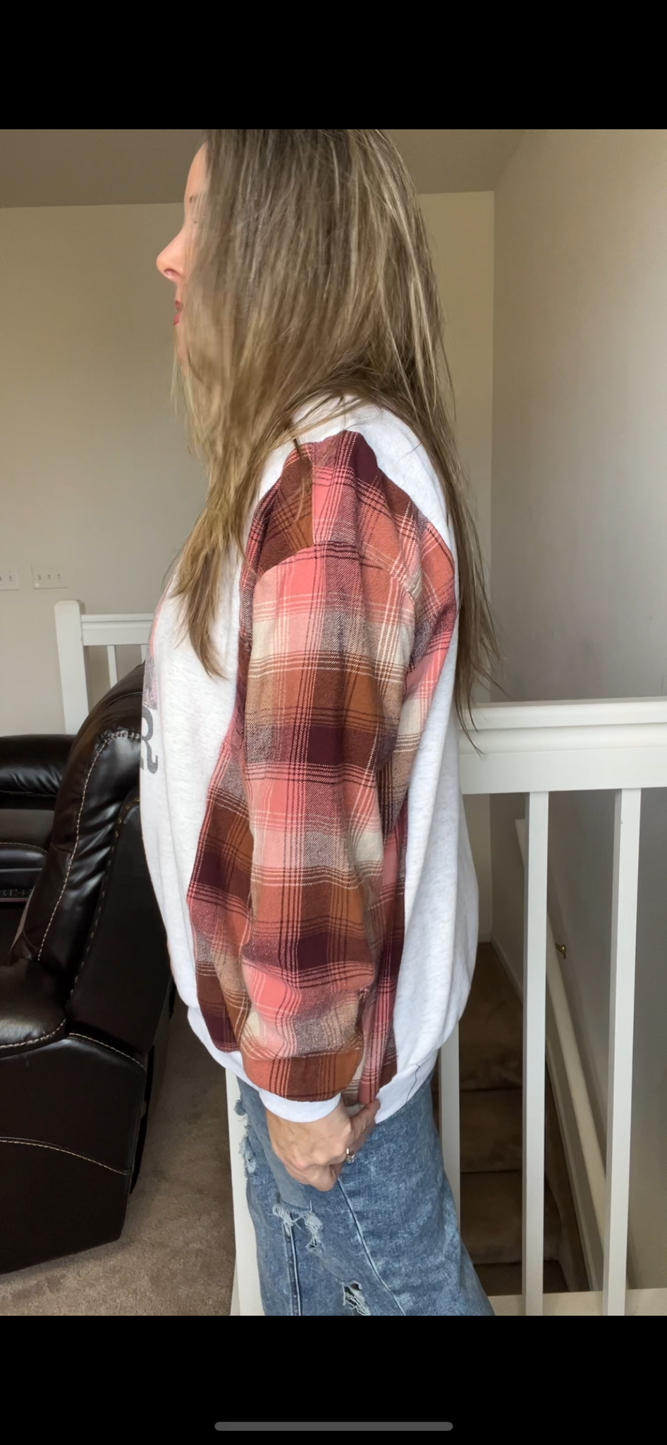 Upcycled Wander – women’s large – midweight sweatshirt with flannel sleeves￼