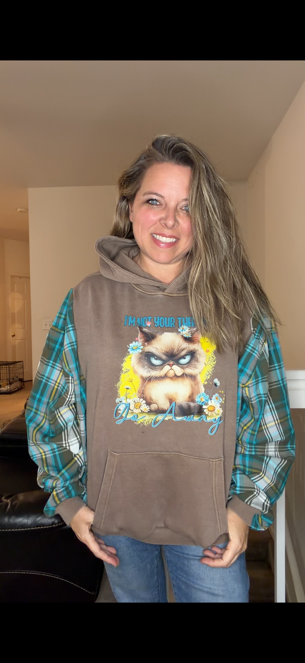Upcycled Cat - women's 1X/2X midweight Sweatshirt with cotton sleeves