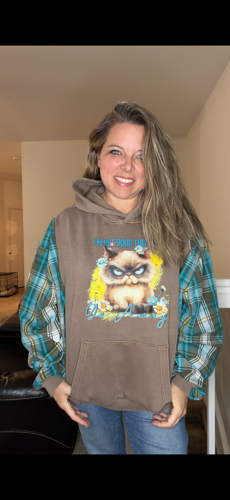 Upcycled Cat - women's 1X/2X midweight Sweatshirt with cotton sleeves