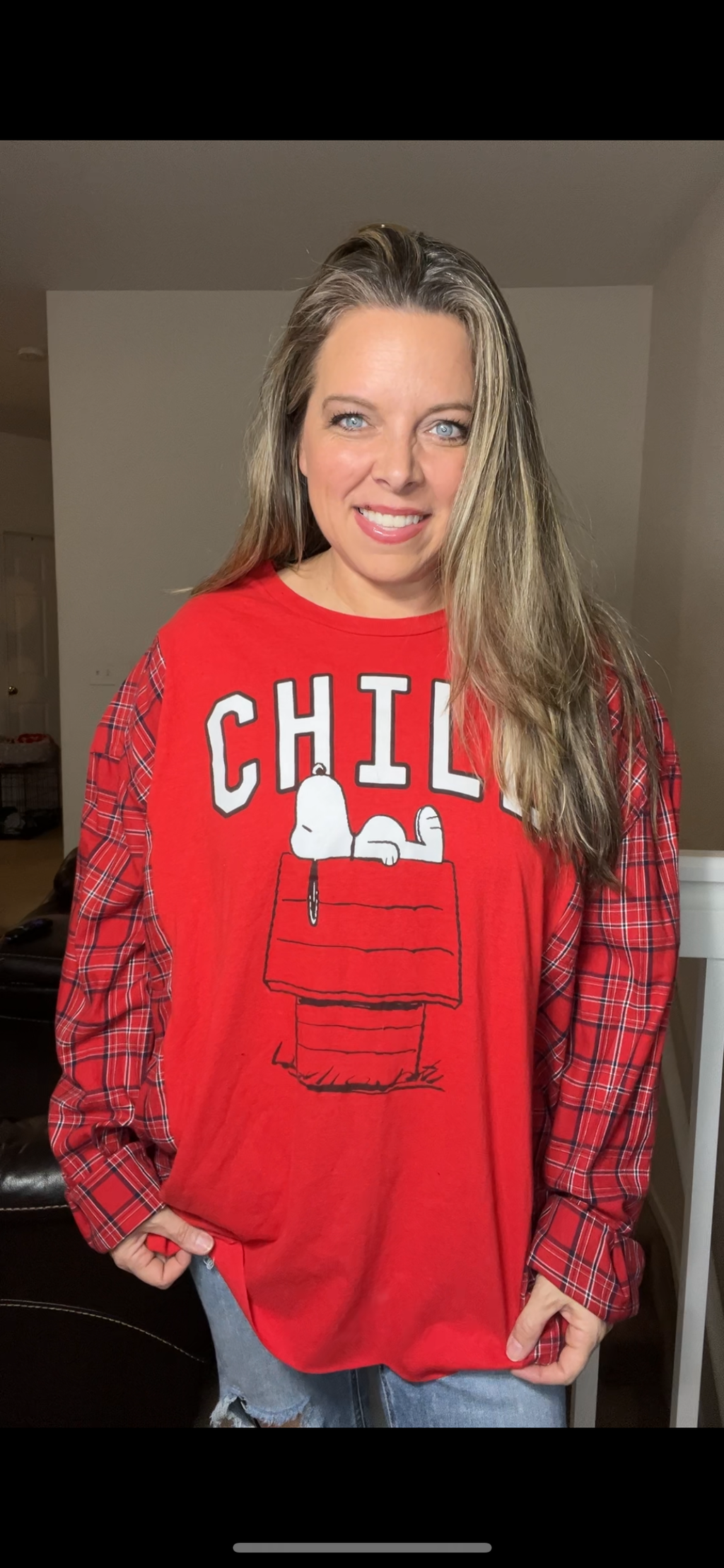 Upcycled Chill – women’s 3X T-shirt with thin flannel sleeves