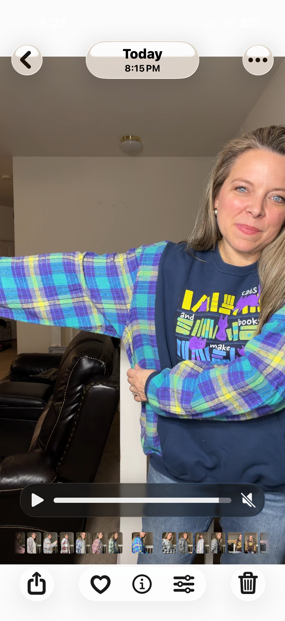 Upcycled Cats and Books - women's large midweight sweatshirt with thick flannel sleeves