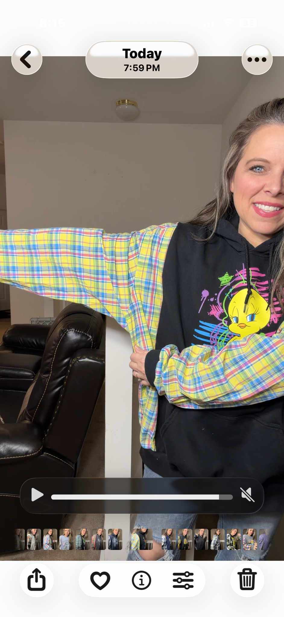 Upcycled Tweety – women's 3X/4X midweight sweatshirt with cotton sleeves