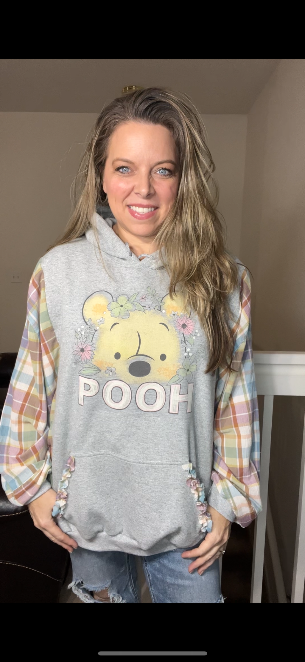 Upcycled Pooh – women’s 3X/4X midweight sweatshirt with cotton sleeves