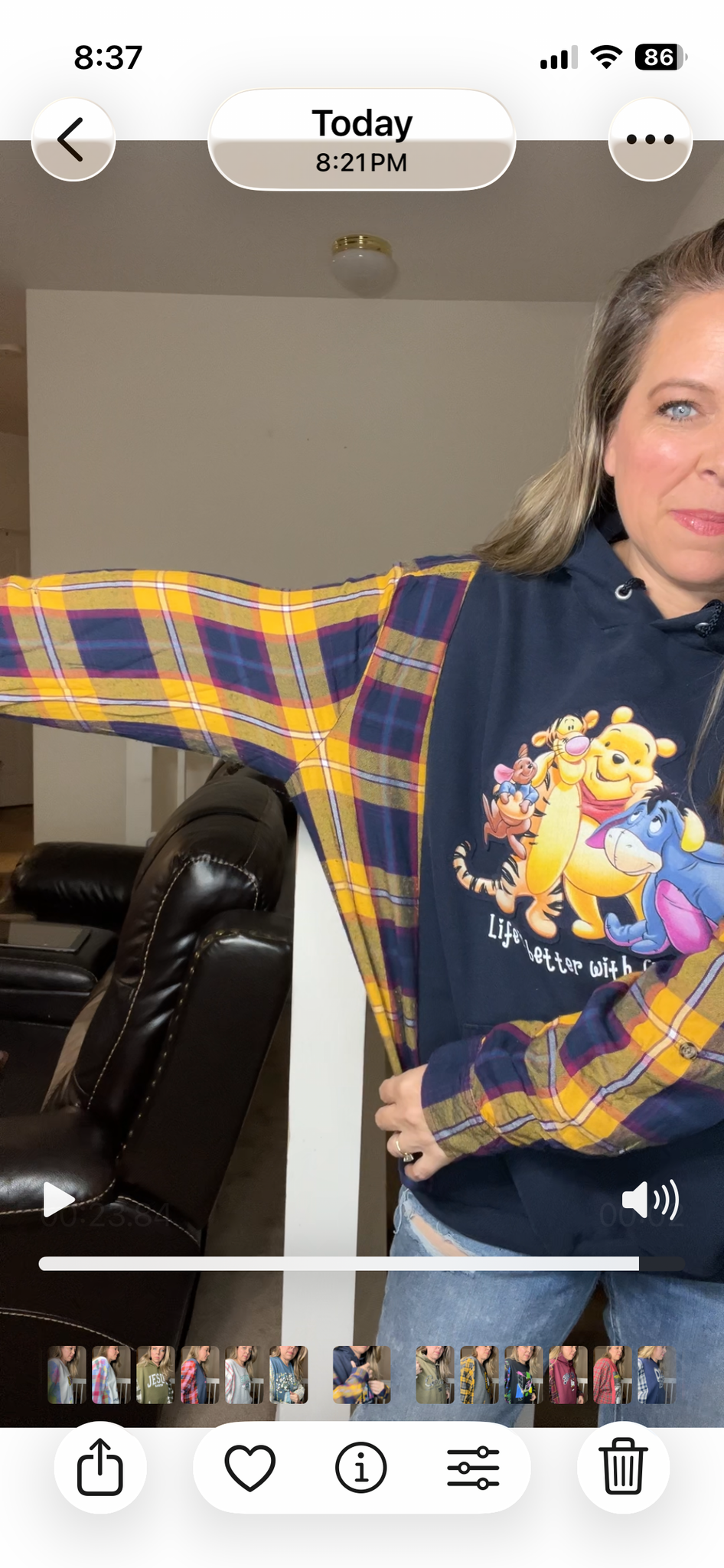 Upcycled Pooh – women’s 2X midweight sweatshirt with thin flannel sleeves