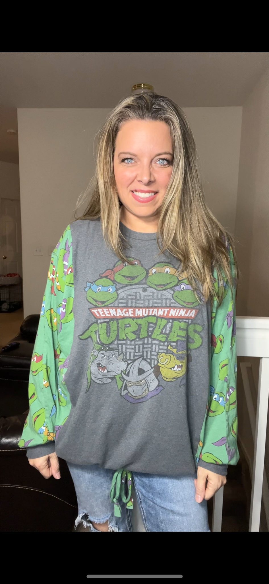 Upcycled Turtles – women’s 2X T-shirt with stretchy sleeves